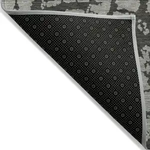 Photo of Gray and Black Abstract Washable Non Skid Indoor Outdoor Area Rug