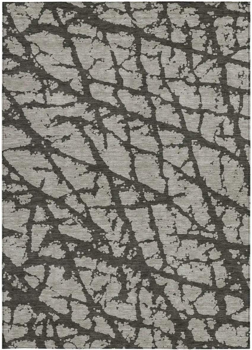 Gray and Black Abstract Washable Non Skid Indoor Outdoor Area Rug Photo 3