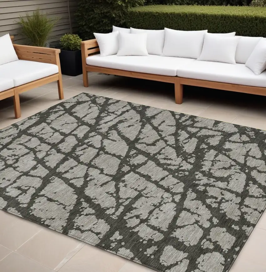 Gray and Black Abstract Washable Indoor Outdoor Area Rug Photo 1