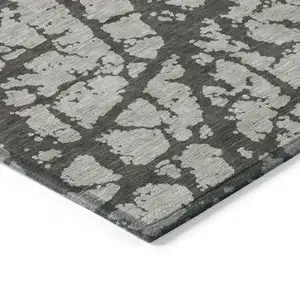 Photo of Gray and Black Abstract Washable Non Skid Indoor Outdoor Area Rug