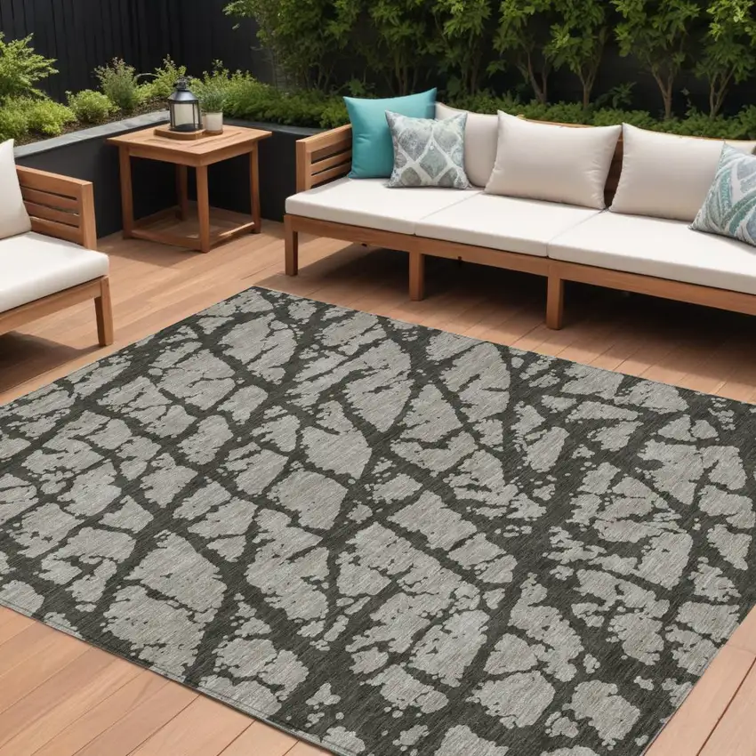Gray and Black Abstract Washable Non Skid Indoor Outdoor Area Rug Photo 1