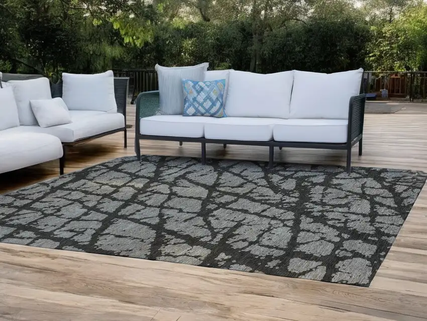 Gray and Black Abstract Washable Non Skid Indoor Outdoor Area Rug Photo 1