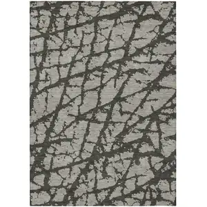 Photo of Gray and Black Abstract Washable Non Skid Indoor Outdoor Area Rug