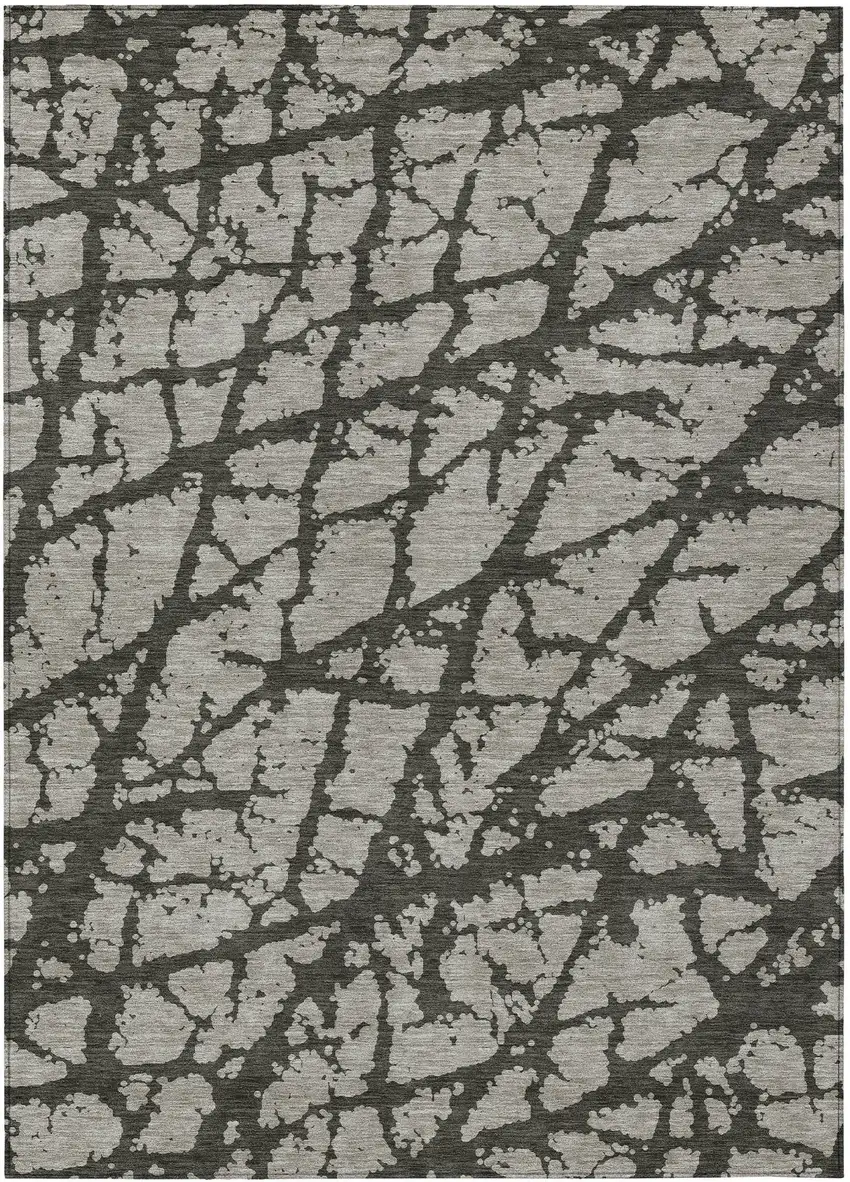 Gray and Black Abstract Washable Non Skid Indoor Outdoor Area Rug Photo 1