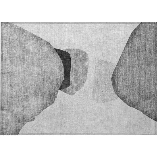 Gray and Black Abstract Washable Non Skid Indoor Outdoor Area Rug Photo 5