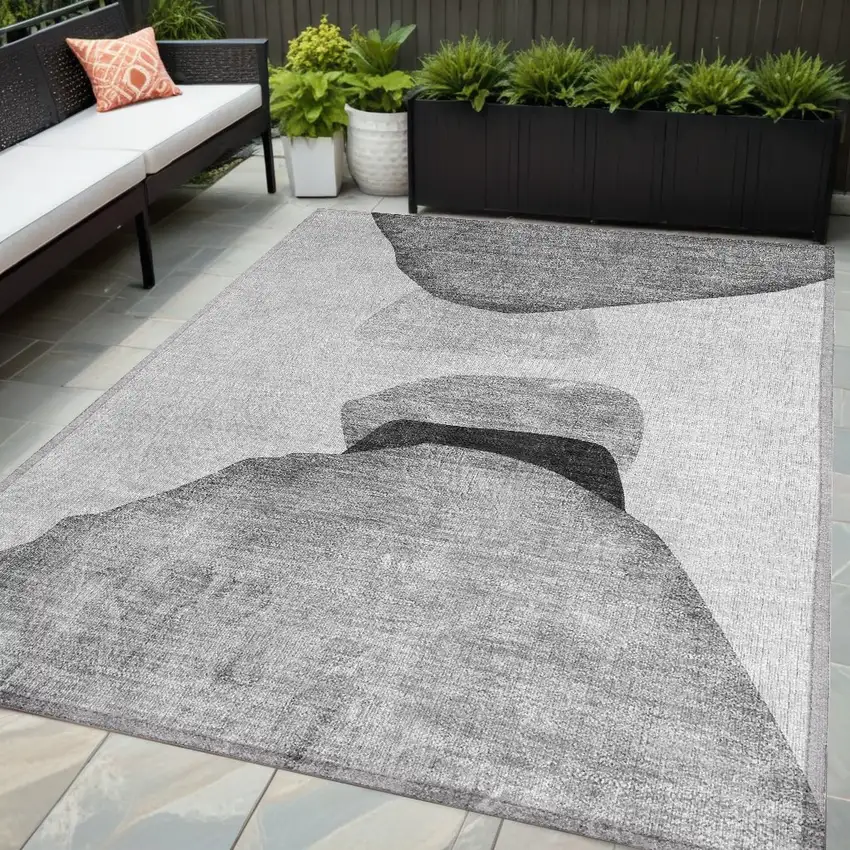 Gray and Black Abstract Washable Non Skid Indoor Outdoor Area Rug Photo 1