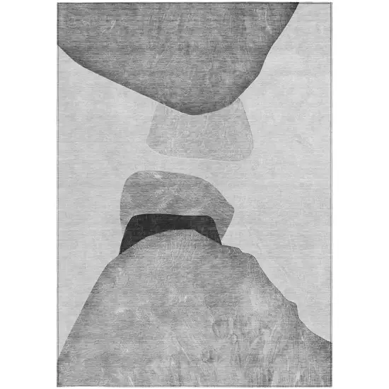 Gray and Black Abstract Washable Non Skid Indoor Outdoor Area Rug Photo 4