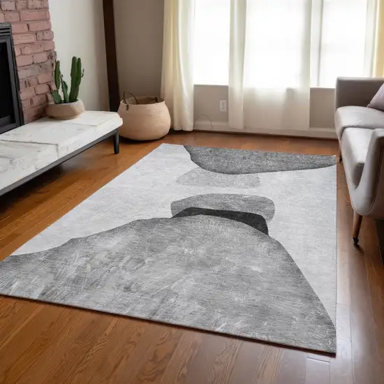 Gray and Black Abstract Washable Non Skid Indoor Outdoor Area Rug Photo 8