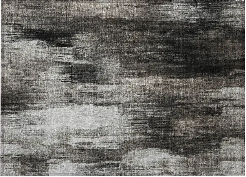 Gray and Black Abstract Washable Non Skid Indoor Outdoor Area Rug Photo 5