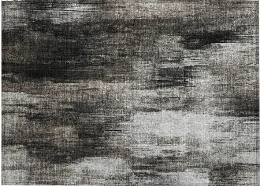 Gray and Black Abstract Washable Non Skid Indoor Outdoor Area Rug Photo 2