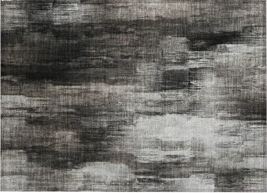 Gray and Black Abstract Washable Non Skid Indoor Outdoor Area Rug Photo 2