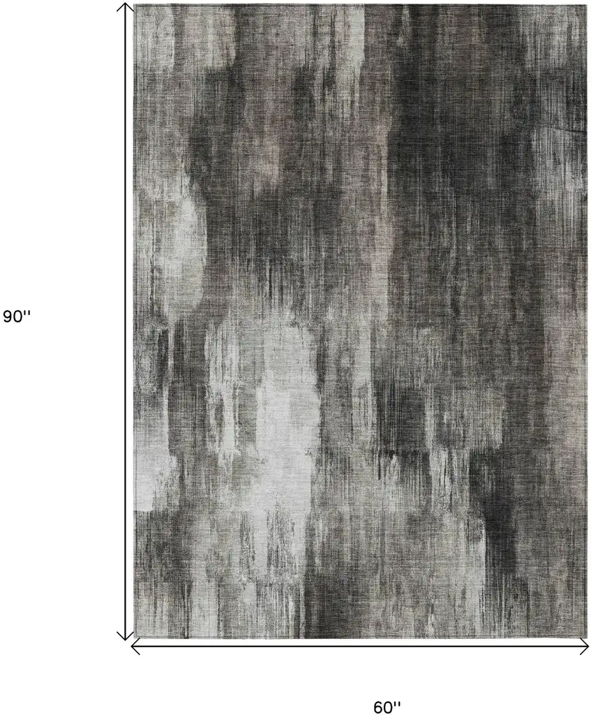 Gray and Black Abstract Washable Non Skid Indoor Outdoor Area Rug Photo 3