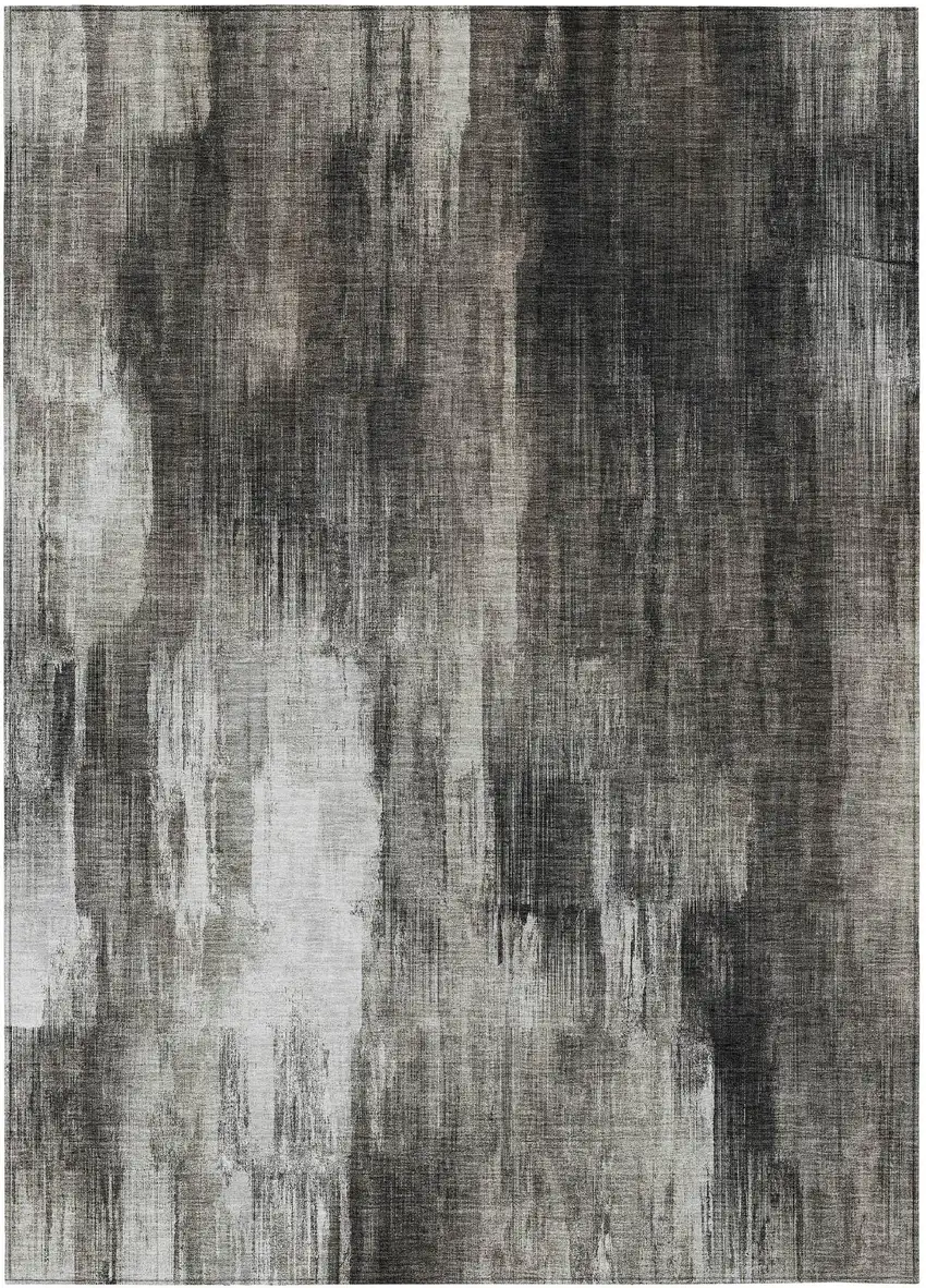 Gray and Black Abstract Washable Non Skid Indoor Outdoor Area Rug Photo 2