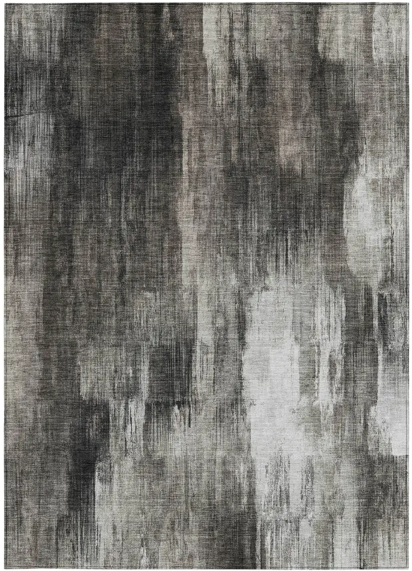 Gray and Black Abstract Washable Non Skid Indoor Outdoor Area Rug Photo 5