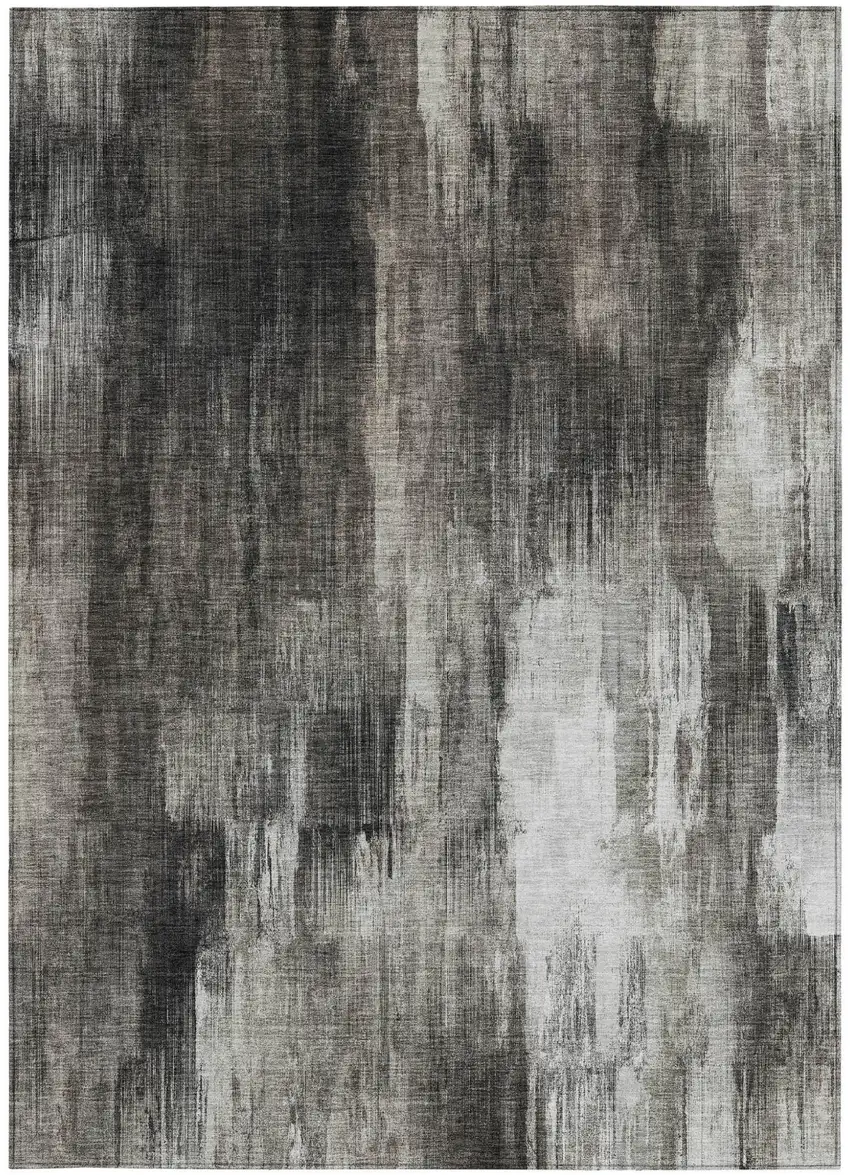 Gray and Black Abstract Washable Non Skid Indoor Outdoor Area Rug Photo 5