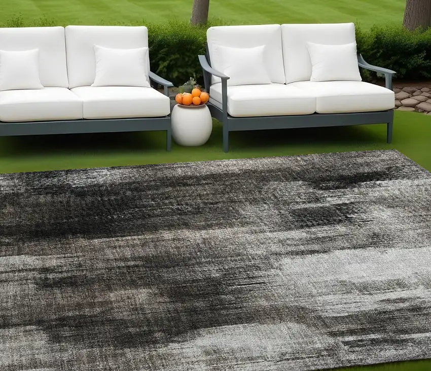 Gray and Black Abstract Washable Non Skid Indoor Outdoor Area Rug Photo 1
