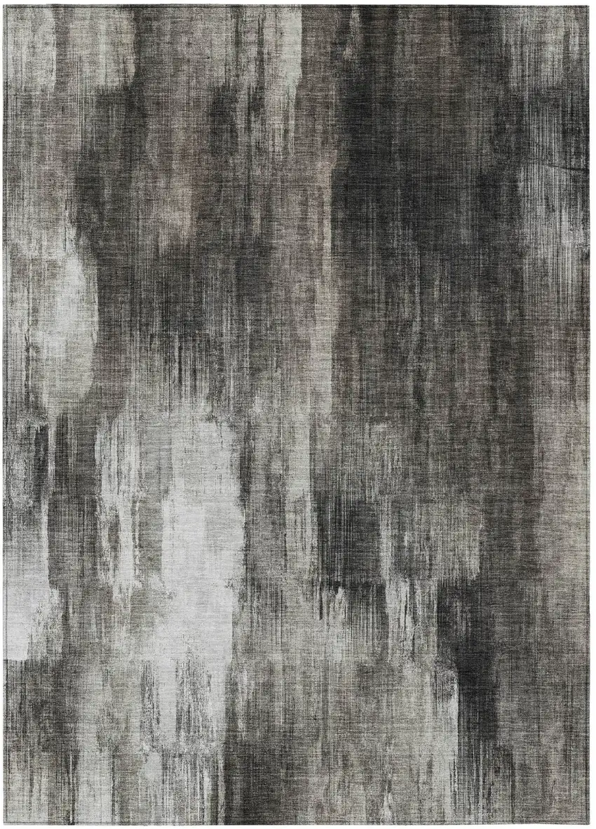 Gray and Black Abstract Washable Non Skid Indoor Outdoor Area Rug Photo 2