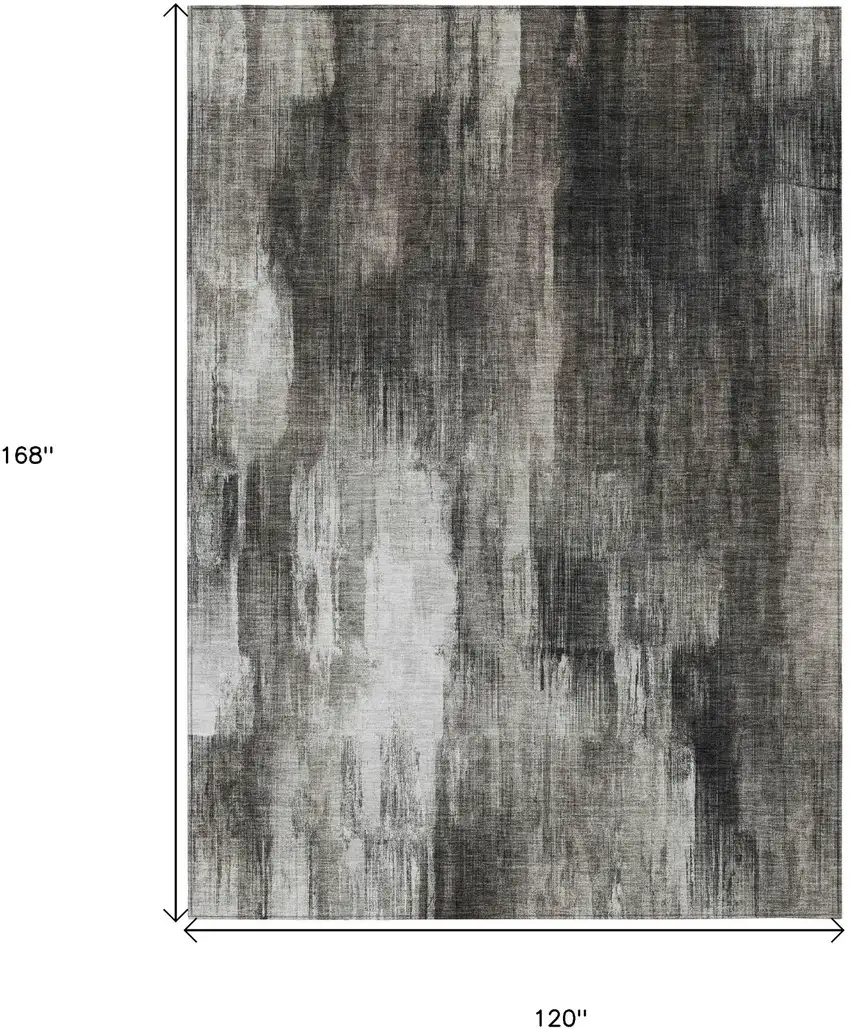 Gray and Black Abstract Washable Non Skid Indoor Outdoor Area Rug Photo 3