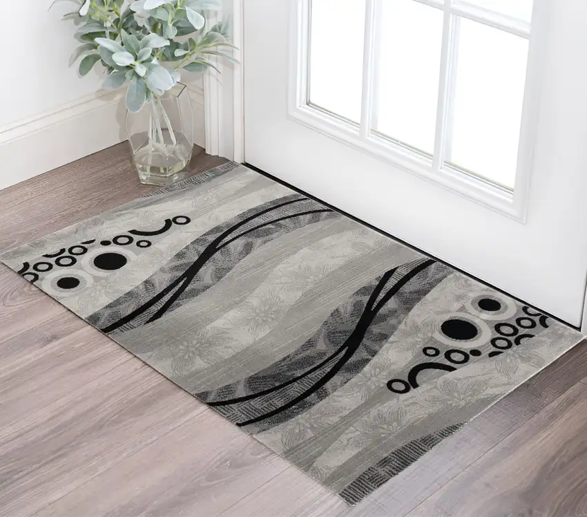 Gray and Black Abstract Geometric Area Rug Photo 1