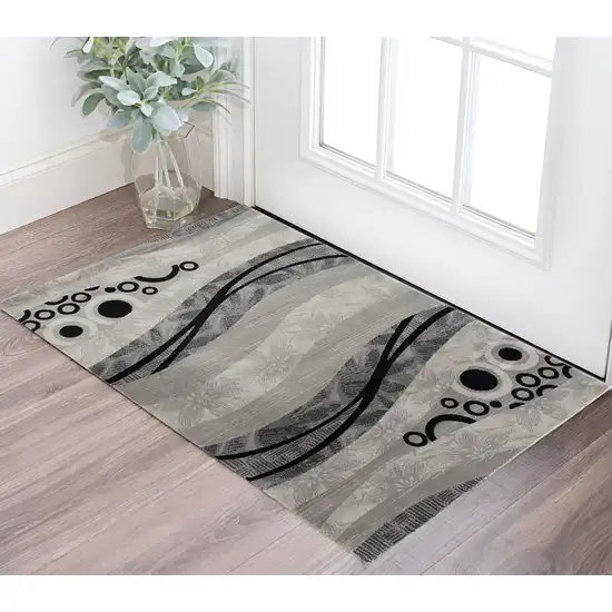 Gray and Black Abstract Geometric Area Rug Photo 1