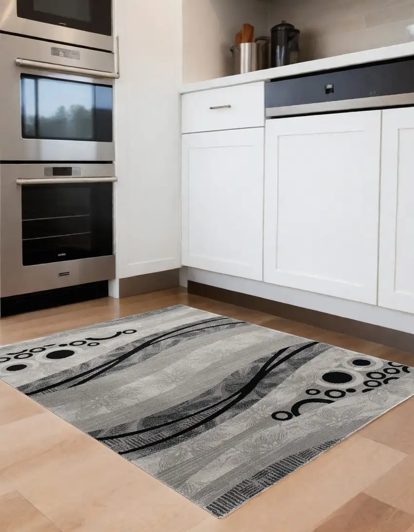 Gray Abstract Power Loom Area Rug Photo 1