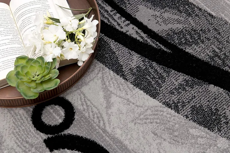 Gray and Black Abstract Waves Area Rug Photo 5