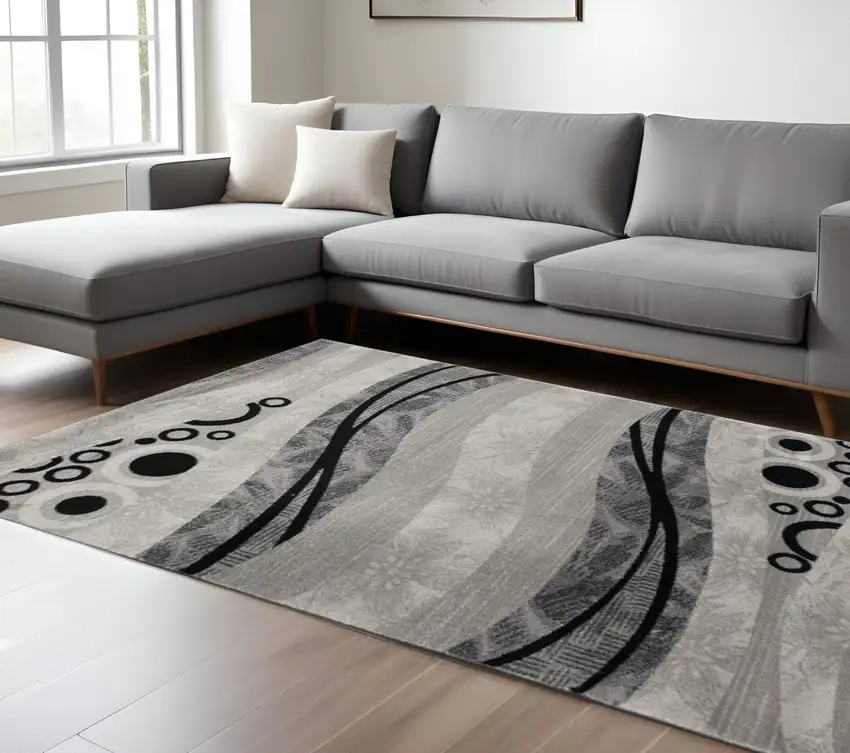 Gray Abstract Dhurrie Area Rug Photo 1