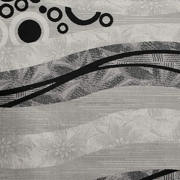 Gray and Black Abstract Waves Runner Rug Photo 3