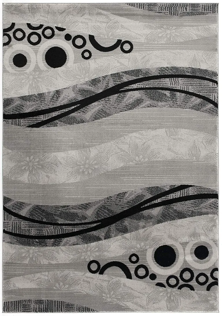 Gray and Black Abstract Waves Runner Rug Photo 2