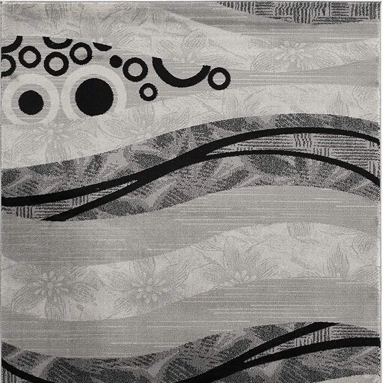 Gray and Black Abstract Waves Runner Rug Photo 4