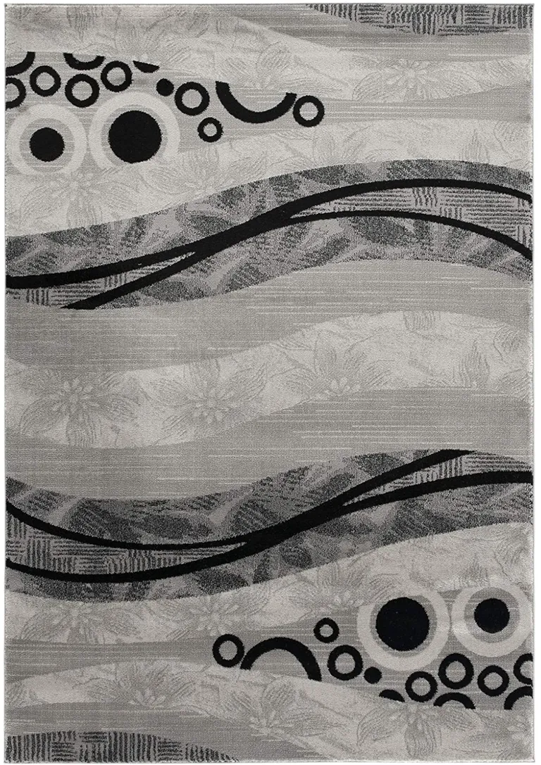 Gray and Black Abstract Waves Runner Rug Photo 2