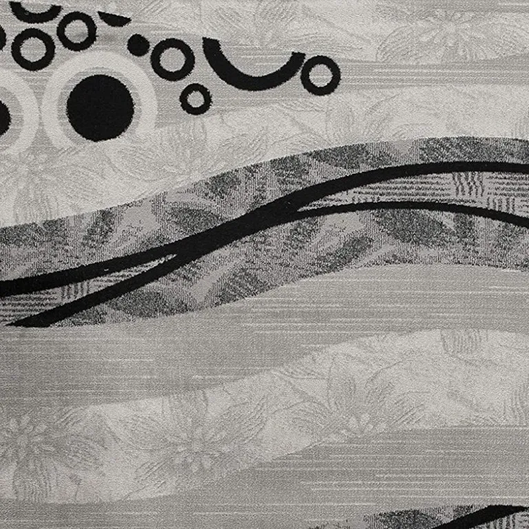 Gray and Black Abstract Waves Runner Rug Photo 3