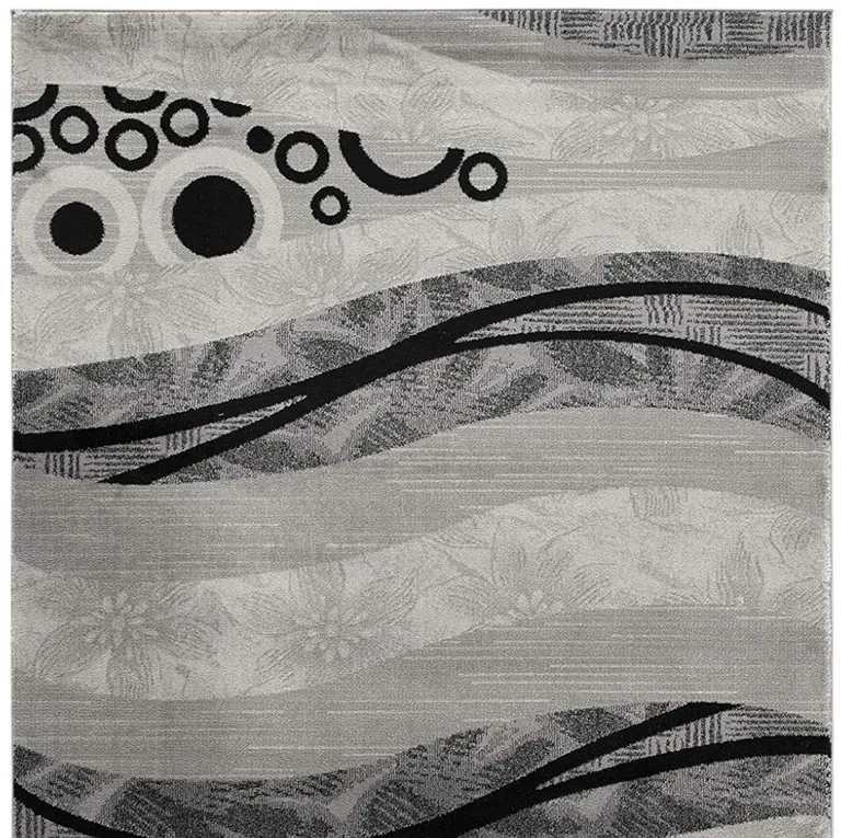 Gray and Black Abstract Waves Runner Rug Photo 4