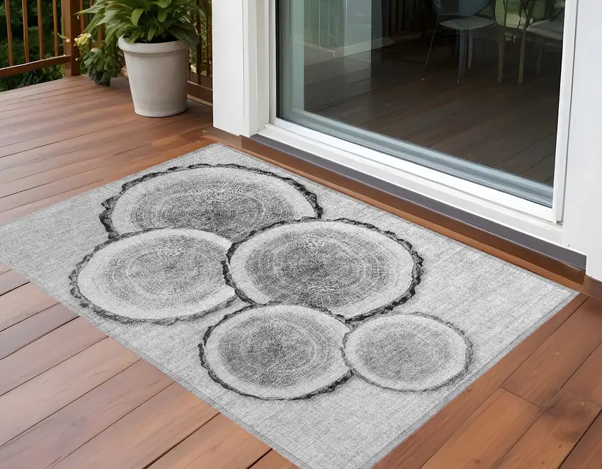 Gray and Black Faux Bois Washable Non Skid Indoor Outdoor Area Rug Photo 1