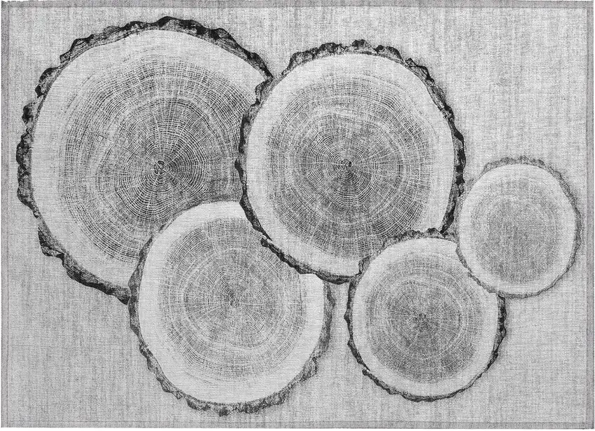 Gray and Black Faux Bois Washable Non Skid Indoor Outdoor Area Rug Photo 2