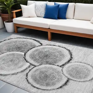 Photo of Gray and Black Faux Bois Washable Non Skid Indoor Outdoor Area Rug