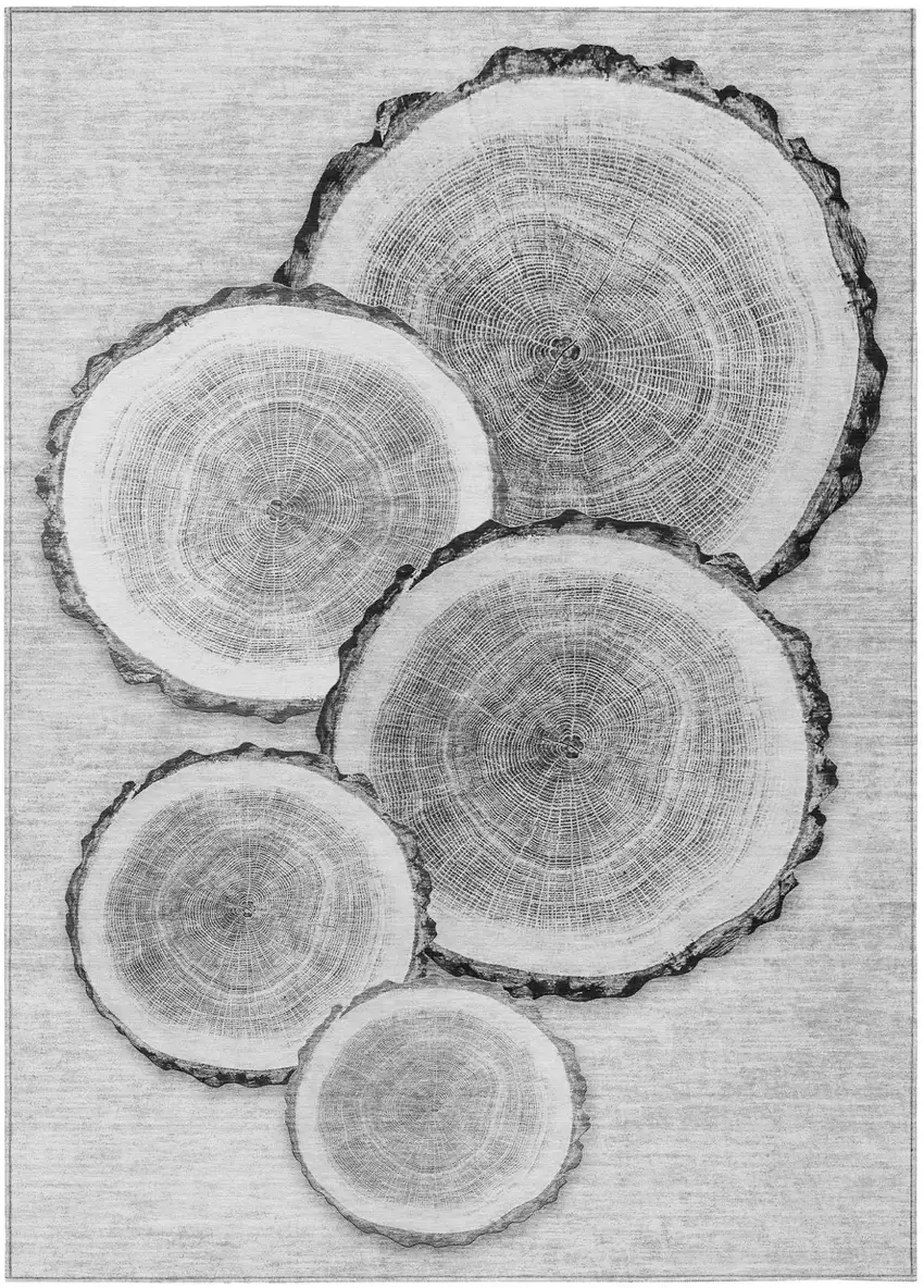 Gray and Black Faux Bois Washable Non Skid Indoor Outdoor Area Rug Photo 2