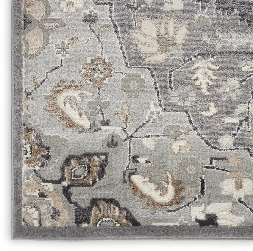 Gray and Black Floral Medallion Non Skid Area Rug Photo 8
