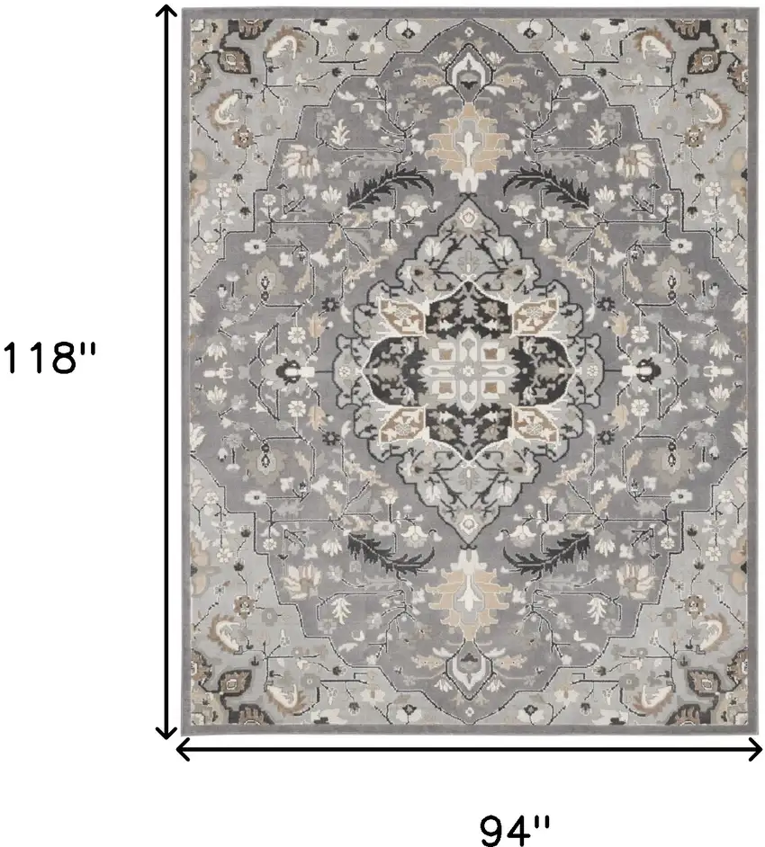 Gray and Black Floral Medallion Non Skid Area Rug Photo 3