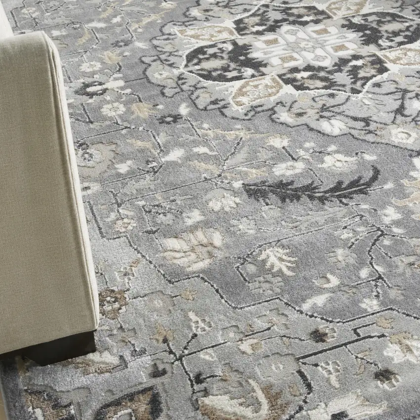 Gray and Black Floral Medallion Non Skid Area Rug Photo 9