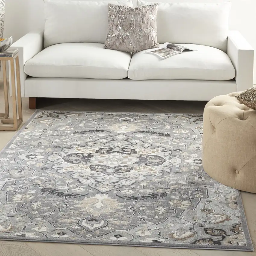 Gray and Black Floral Medallion Non Skid Area Rug Photo 3
