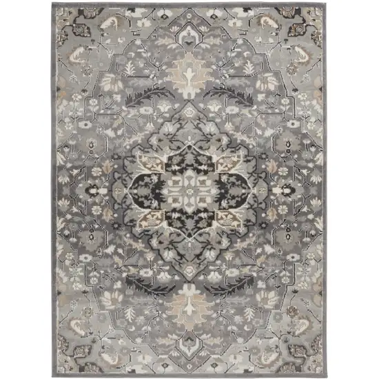 Gray and Black Floral Medallion Non Skid Area Rug Photo 1