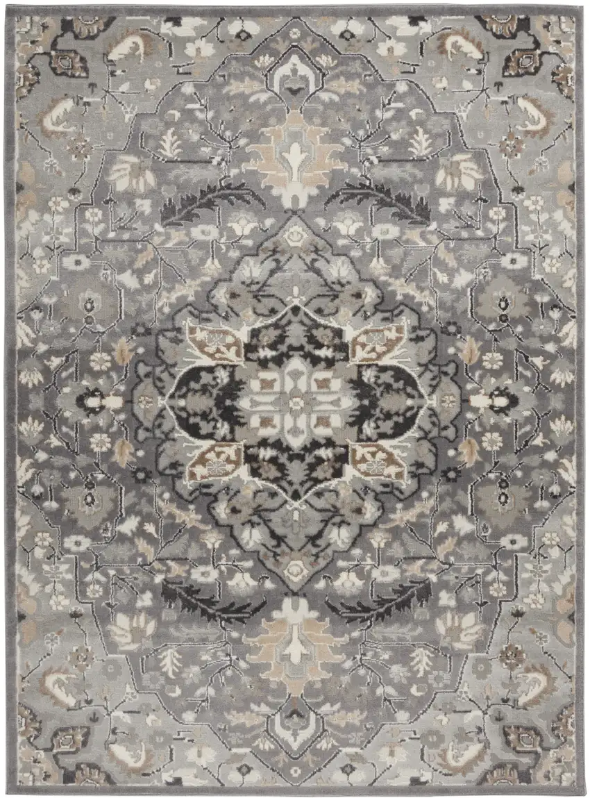 Gray and Black Floral Medallion Non Skid Area Rug Photo 1