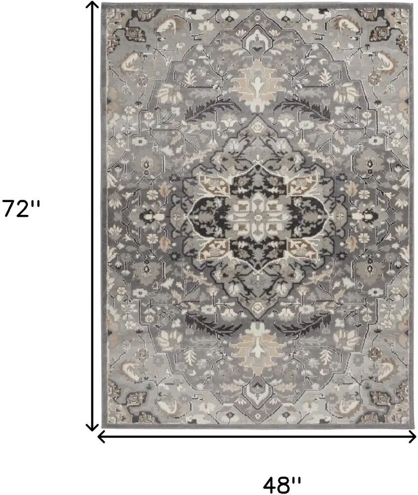 Gray and Black Floral Medallion Non Skid Area Rug Photo 3