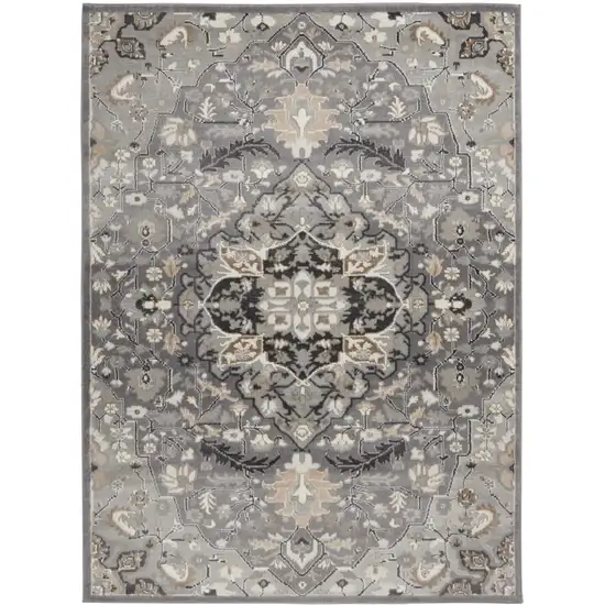 Gray and Black Floral Medallion Non Skid Area Rug Photo 2