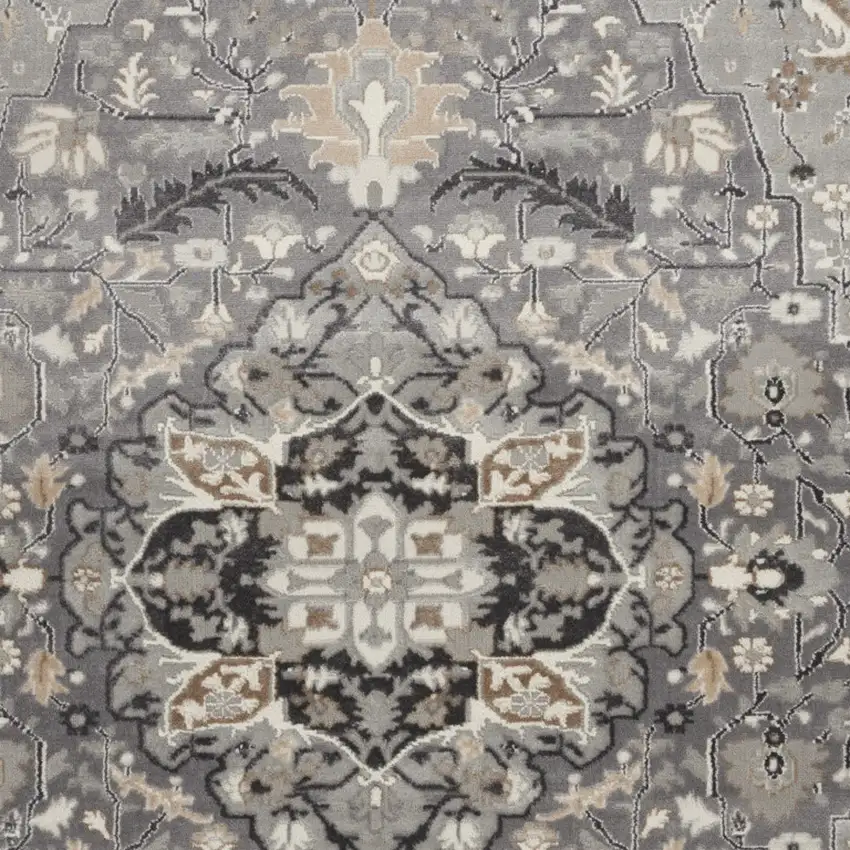 Gray and Black Floral Medallion Non Skid Area Rug Photo 9