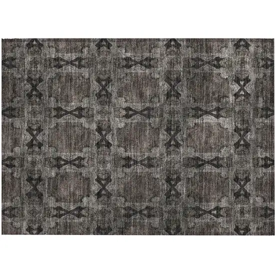 Gray and Black Floral Medallion Washable Non Skid Indoor Outdoor Area Rug Photo 2