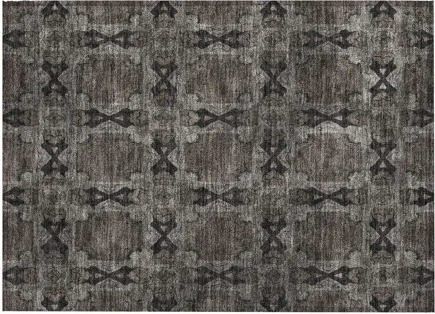 Gray and Black Floral Medallion Washable Non Skid Indoor Outdoor Area Rug Photo 2