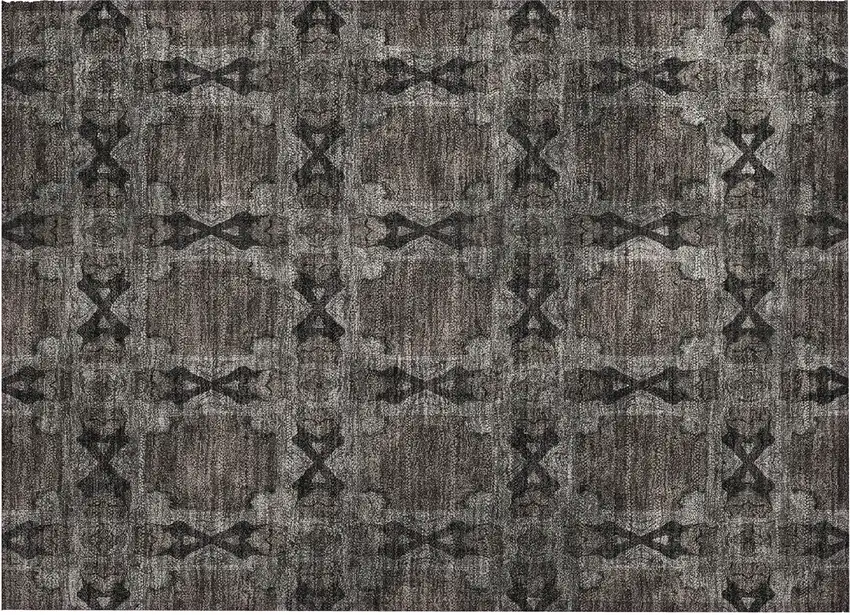 Gray and Black Floral Medallion Washable Non Skid Indoor Outdoor Area Rug Photo 2