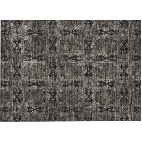 Gray and Black Floral Medallion Washable Non Skid Indoor Outdoor Area Rug Photo 4